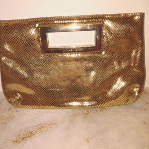Michael Kors Gold Leather Snakeskin pattern Clutch